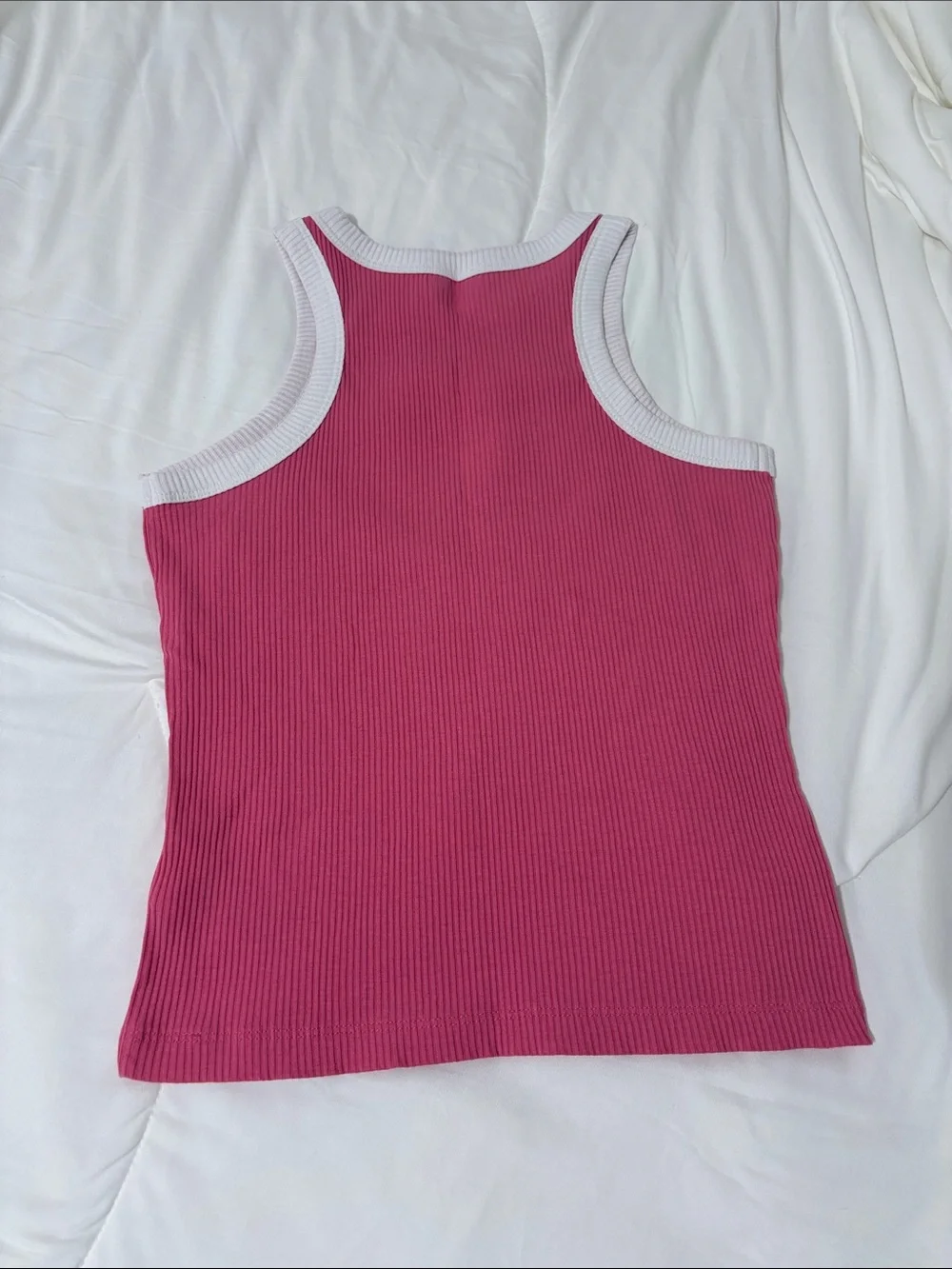 Old Navy Hot Pink Ribbed Tank with White Trim & Butterfly Embroidery